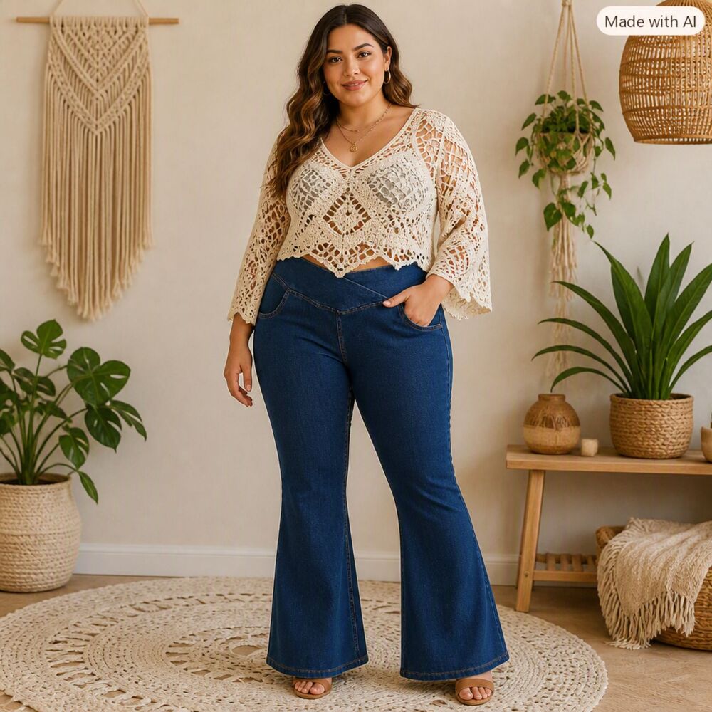 HALARA Dark Blue High‑Rise Flared Jeans XL | Crossover Waist Stretch Denim